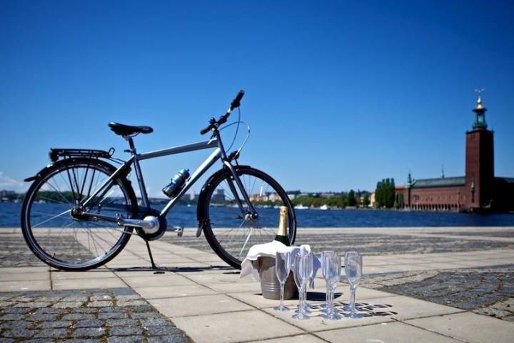 a bicycle parked on the side of the road